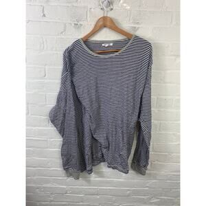 Theo + Leigh Womens Striped Round Neck Sweatshirt Long Sleeve Black White SZ XXL